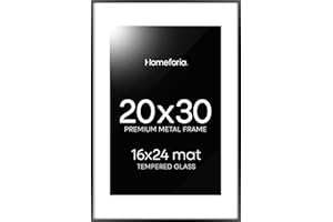 Homeforia 20x30 Poster Frame Black, Premium Metal 20 x 30 Frame with Mat for 16 x 24 Photo, Large Picture Frame 20x30 Black F