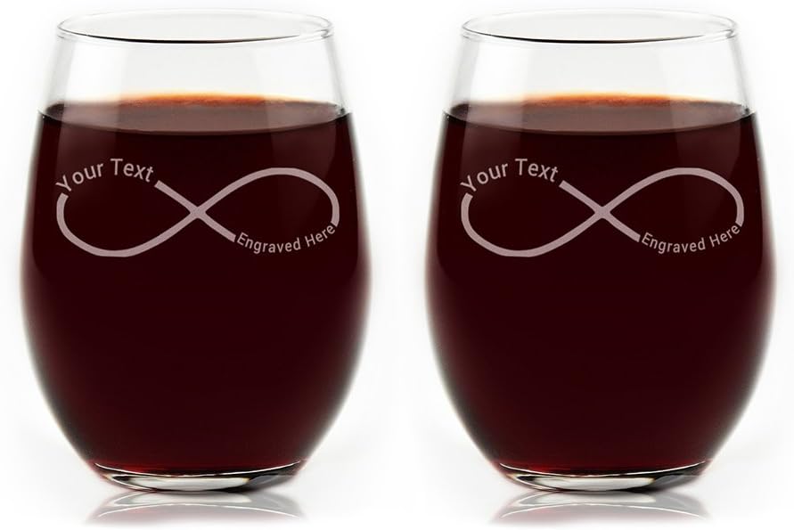 Custom Engraved Couples Infinity Stemless Wine Glasses - Set of Two