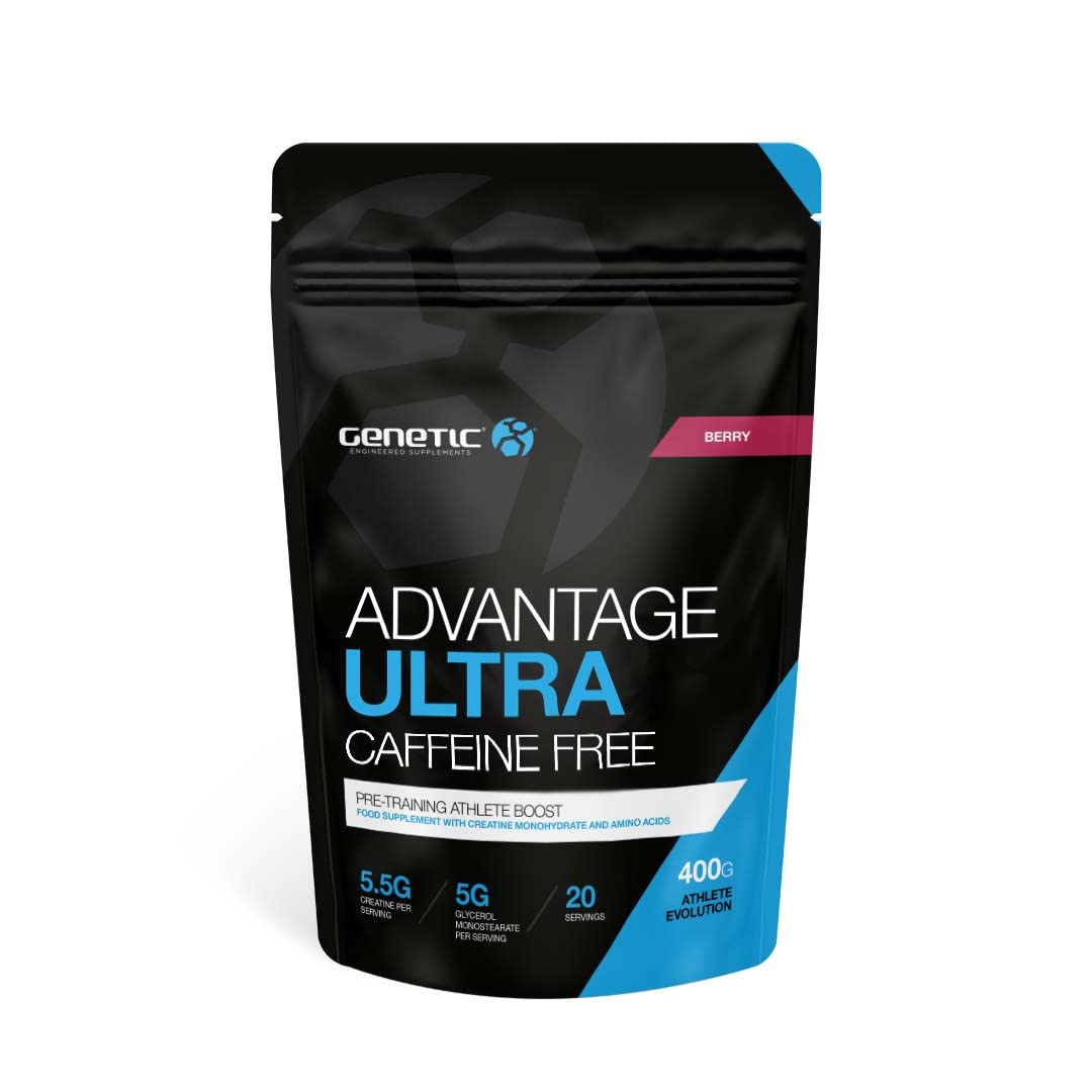 Genetic Supplements - Advantage Ultra Caffeine Free Preworkout Drink - Gym Energy Supplements - Berry - 400g