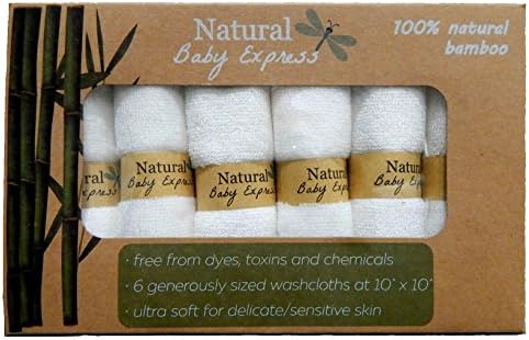 Natural Baby Express Bamboo Washcloths (6-pack) - Premium Extra Soft White 10"x10" Towel Set for Sensitive Skin - Reusable - Absorbent - Dye Free - 100% Hypoallergenic - for Newborns, Boys and Girls