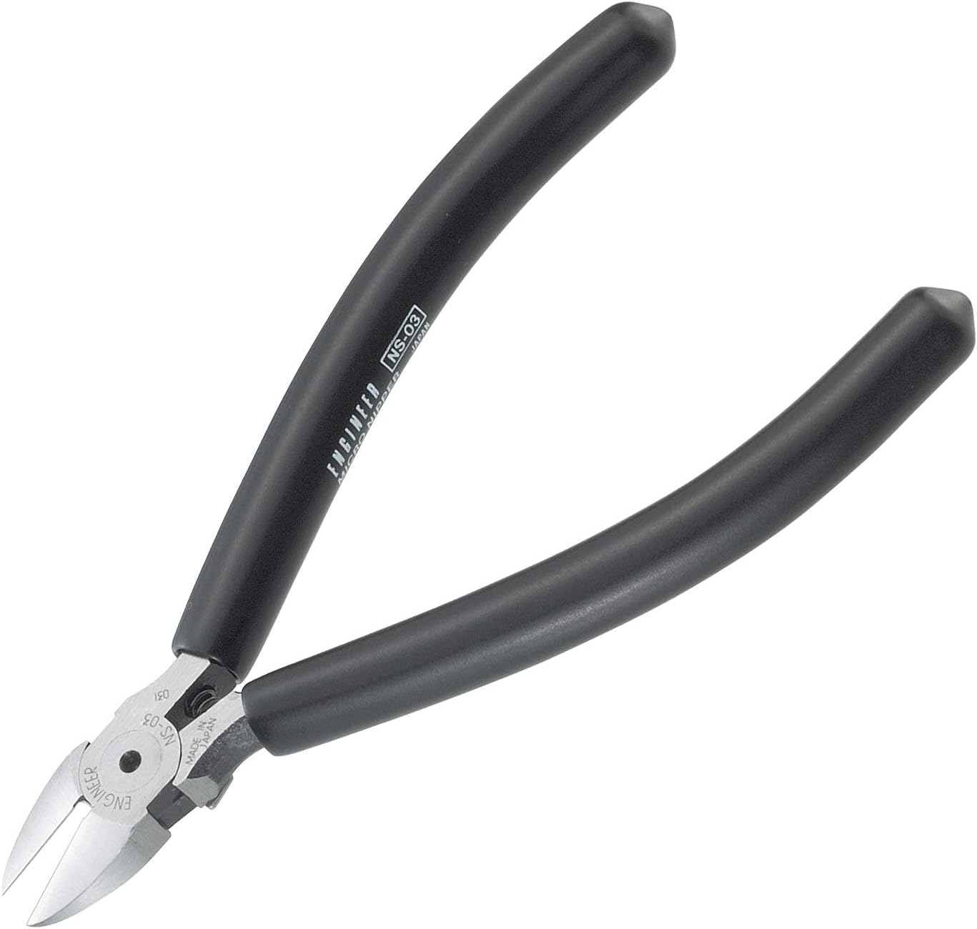 Precision Compact Side Cutters, Professional Grade with Hardened Carbon Steel Jaws (PCB Side Snips). Made in Japan. ENGINEER ns-03