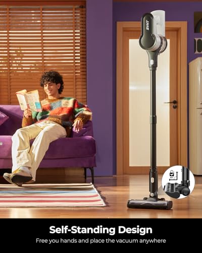 Cordless Vacuum Cleaner, 500W 45KPA 50Mins Vacuum Cleaners for Home with LED Light, Self-Standing, Anti-Tangle Brush & 1.6L Dust Cup, Lightweight Stick Vac for Pet Hair, Carpets, Hard Floors