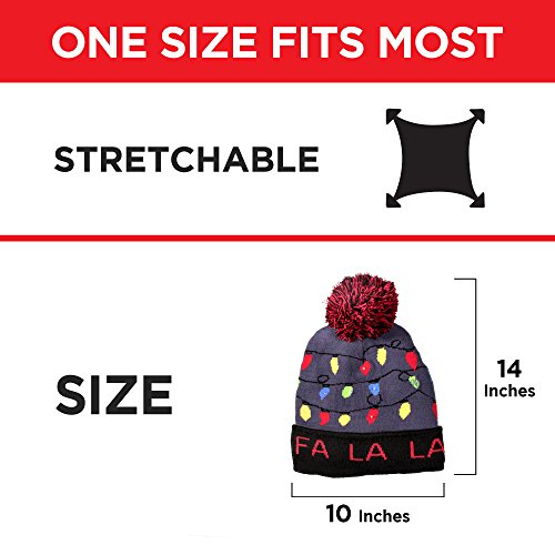 LED Light-up Knitted Ugly Sweater Holiday Xmas Christmas Beanie - 3 Flashing Modes (FA La La Beanie) Multicolored - Image 7