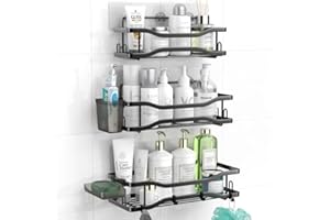 Aitatty Shower Caddy Bathroom Organizer Shelf: Self Adhesive Shower Rack with Soap Shampoo Holder - Rustproof Stainless Bath Caddy for Inside shower Black