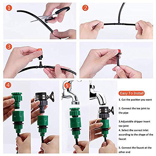Coondmart 65ft/20M Micro Drip Irrigation Kit;DIY Patio Plant Watering Kit;Garden Irrigation System;Misting Cooling System with Mister Nozzle Sprinkler for Pots &Containers