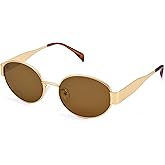 DIMENSIP Retro Oval Sunglasses for Women Men - Trendy Gold Sun Glasses - Fashion Metal Frame Shades