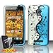 Alcatel One Touch Fierce (T-Mobile) 2 Piece Snap On Rubberized Image Case Cover, Black Leaf Vines Blue/Silver Cover + SCREEN PROTECTOR & CAR CHARGER