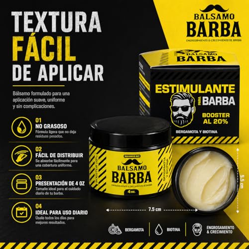 Minoxidil 20%, Biotina y Bergamota para Vello Escaso - Crecimiento y Densidad Estimula y Fortalece tu Barba y Bigote - Rápida Absorción No Irrita - Ingredientes 100% Naturales Biotina