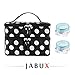 JABUX Double Layer Cosmetic Bag Black with Dot Travel Toiletry Cosmetic Makeup Bag Organizer With Mirror(Free 3 gram Cosmetic Sample Containe 2 Pieces) (Black)