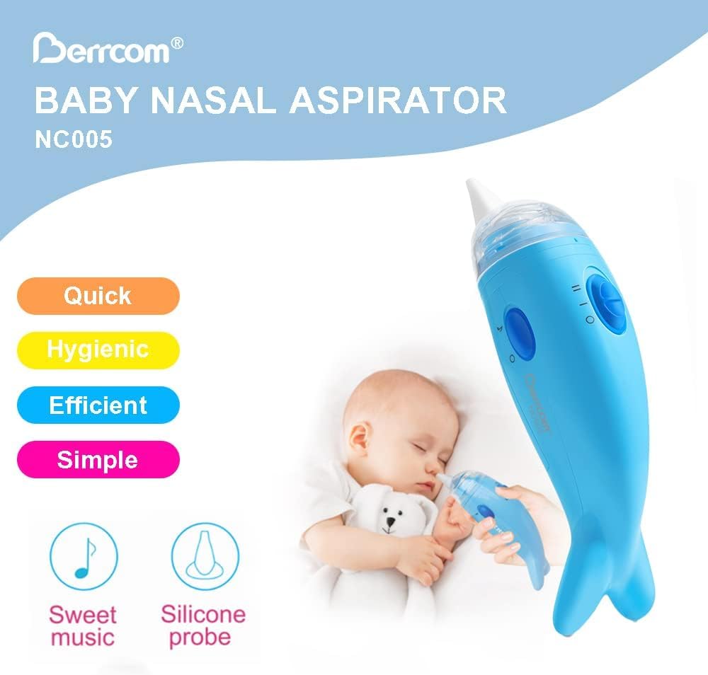 Berrcom Nasal Aspirator for Baby, Electric Nose Sucker Baby Nose Cleaner Automatic Booger Sucker for Kids with Music, Adjustable Suction Level
