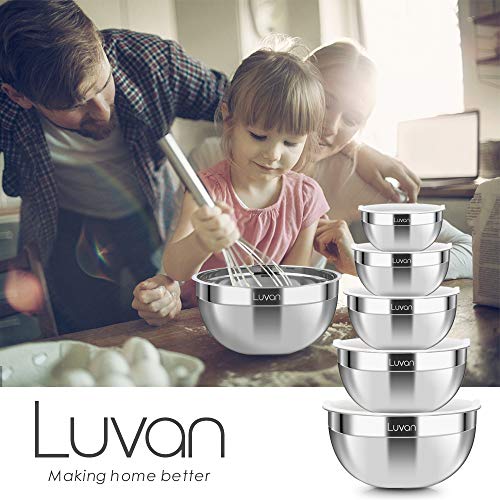 Luvan 18/10 304 Stainless Steel Mixing Bowls with Lids,Wide Rim for Easy Grip and Pouring,Extra Deep for Generous Servings,Stackable for Convenient Storage,FDA-Approved&BPA-free,Set of 5 - Thumbnail 6