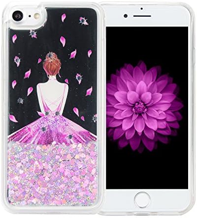iPhone 7 Case, iPhone 7 Glitter Quicksand Case For Girls , AIMENO Creative Design Flowing Liquid Floating Luxury Bling Glitter Sparkle Love Heart Diamonds Clear Soft Case for iPhone 7 Purple (Bride)