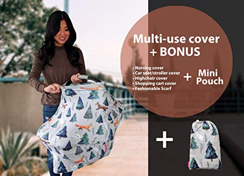 Premium Soft, Stretchy, and Spacious 4 in 1 Multi-Use Cover for Nursing, Baby Car Seat, Stroller, Scarf, and Shopping Cart - Best Gifts by Pobibaby (Magical)