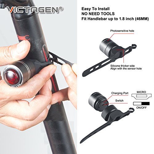 Victagen Smart USB Rechargeable Bike Tail Light, Helmet Light, Auto on-Off According to Brightness Movement, IPX6 Waterproof LED Bicycle Taillight Cycling Safety, Rear Bike Light - Thumbnail 7