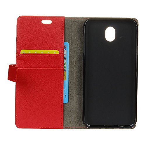 Scheam Samsung Galaxy J7 2018 Flip Cover, Case, Phone case Card Slot [Stand Feature] Leather Wallet Case Vintage Book Style Magnetic Protective Cover Holder for Samsung Galaxy J7 2018 - Red - Thumbnail 3
