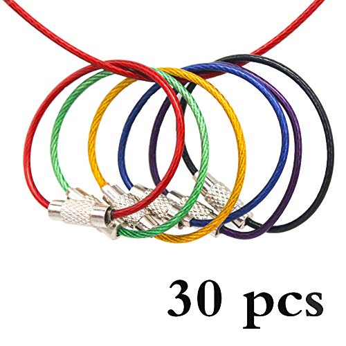 Key Rings, 30 Pack Stainless Steel Wire Rings, Key Chain Rings/Loops 1.5mm 4.3" Inches Perfect for Hanging Luggage Tags, Keyrings, ID Tag Keepers and Car Key.