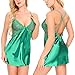 Ababoon Women Lingerie V Neck Nightwear Sexy Satin Sleepwear Mini Teddy Lace Chemise, Green, XX-Large