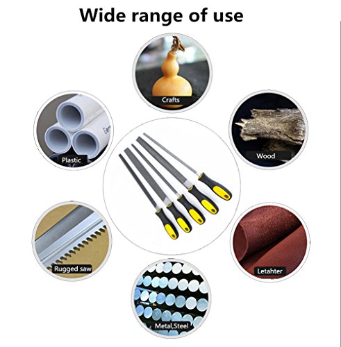 3 Piece 8 inches Metal Coarse File Tools Set Rubber Anti-slip Handles - Flat/Round/Half Round Carbon Steel Rasp Files Set For Filing Metal/Wood/Leather with Storage Pouch and a Brass Brush