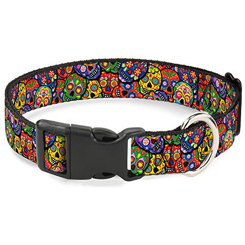 Buckle-Down Plastic Clip Collar - Colorful Calaveras Stacked Multi Color - 1.5"…