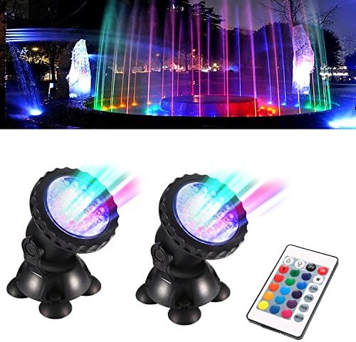 TOPBRY Remote Control Submersible Spotlight Pond lights 36 LED Colorful IP68 Waterproof Aquarium Spotlight Multi-color Decoration Landscape lamp for Fountain Fish Pond Tank Water Garden (Set of 2)