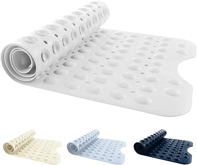 ANSIO Bath Mat Non Slip 100 x 40 cm White with Drain Holes