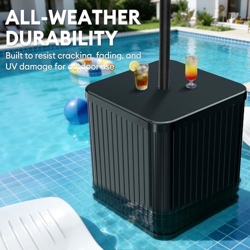 Umbrella Side Table with Umbrella Hole, Hyperzoo 2-in-1 Outdoor Side Table & Umbrella Stand with Fillable Base, Heavy Duty Poolside Table Holds 132 lbs, Fits ≤1.5” Pole for Poolside & Backyard, Black