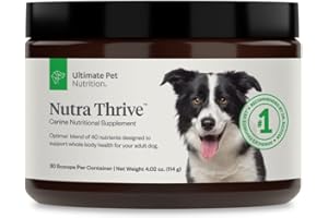 Ultimate Pet Nutrition Nutra Thrive Canine, 40-in-1 Nutritional Powder Supplement for Dogs with Digestion and Immune Support, Vitamins, Minerals, Probiotics, Enzymes, 30 Scoops