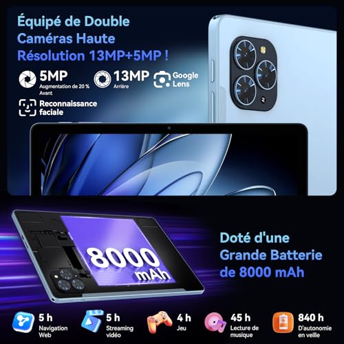 TABWEE Android 16 Tablette avec Clavier - 11 Pouces, 24Go+128Go(2To TF), Unisoc T615, 8000 mAh, 13 MP+5 MP, Gemini AI, Widevine L1, 5G WiFi, Claviers, Souris, Stylet et Tablette Tactile - Bleu