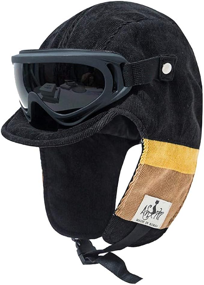 Amazon Croogo フライトキャップ 大きいサイズ パイロットキャップ ゴーグル付き アビエイターハット ロシア帽子 登山帽子 屋外作業用 ボンバーハット 防寒 スキーハット アウトドア エスキモーキャップ Pl01 ブラック キャップ 通販