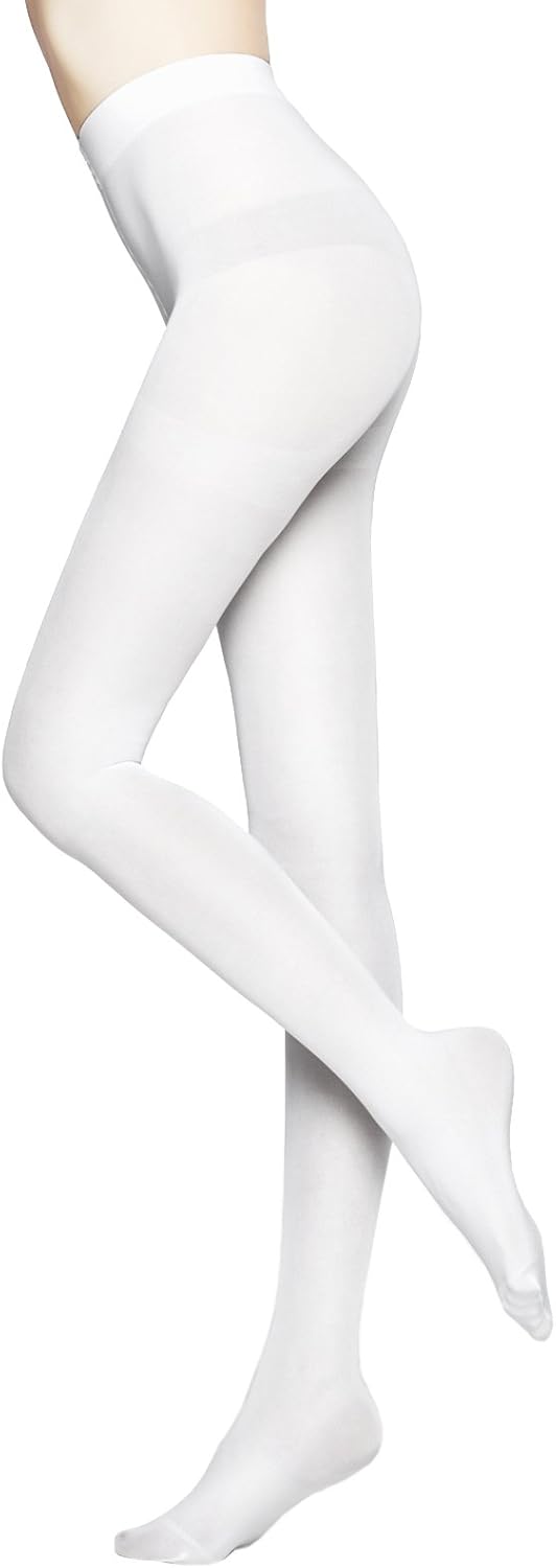 MOOCHI Women 80 Denier Semi Opaque Tights, White, One size fits 100-180LBS at  Women’s Clothing store