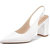 Coutgo Women's Pointed Toe Block Heel Pumps Slingback Chunky Heel Slip On Work Party Dress Shoes