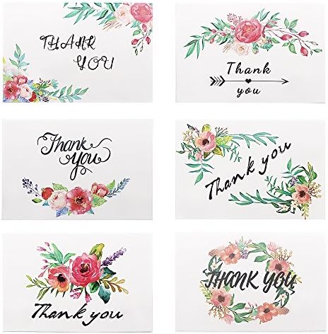 48 Thank You Cards with Envelopes,Blank 4 x 6 inch Thank You Note Cards Bulk,6 Design Greeting Note Cards for Mother's Day,Wedding,Baby Shower,Bridal,Bussiness,Anniversary,Kids Birthday (Floral)