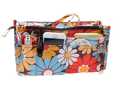 Vercord Printed Purse Handbag Tote Insert Organizer 13 Pockets With Zipper and Handles 2 Size, Daisy