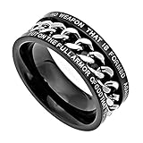 Isaiah 54:17 Band, Full Armor of God, Stainless Steel Black, Spinner Chain, Christian Bible Verse Ring