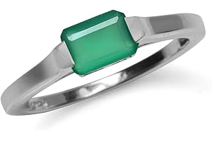 Silvershake Half Bezel Set Octagon Shape Gemstone White Gold Plated or Yellow Gold Plated 925 Sterling Silver Minimalist East-West Solitaire Promise Ring Jewelry for Women