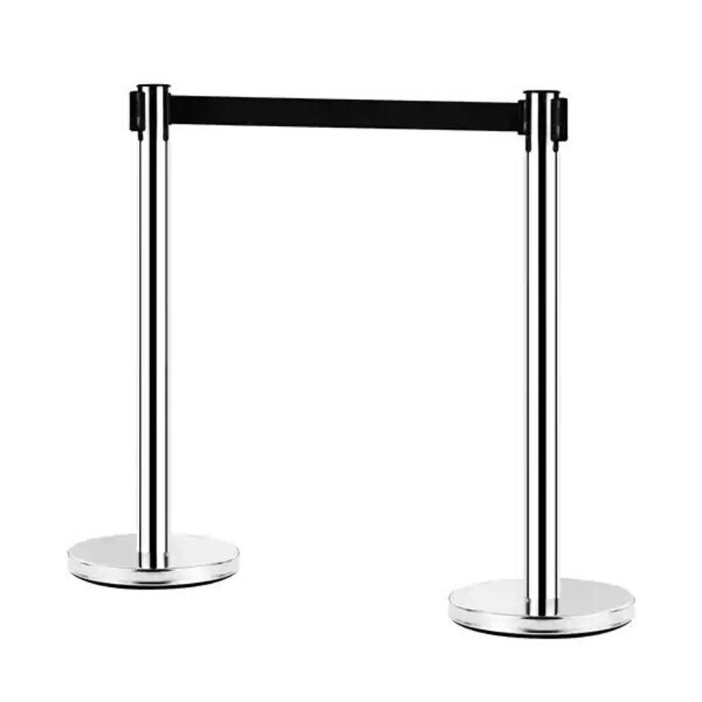 FlexiBarrier 2X Set Retractable Crowd Control Barriers Queue Barrier Belt Stanchion Safety Barriers Security Pole Posts Silver Finish with 2m Belt - Barrier Stable Solid Base for Museum, Cinema, Etc