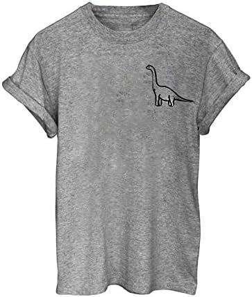 Women Tops Gyoume Cartoon Dinosaur Print Tops Short Sleeve Blouse Casual Tops Summer Lovely T-Shirt