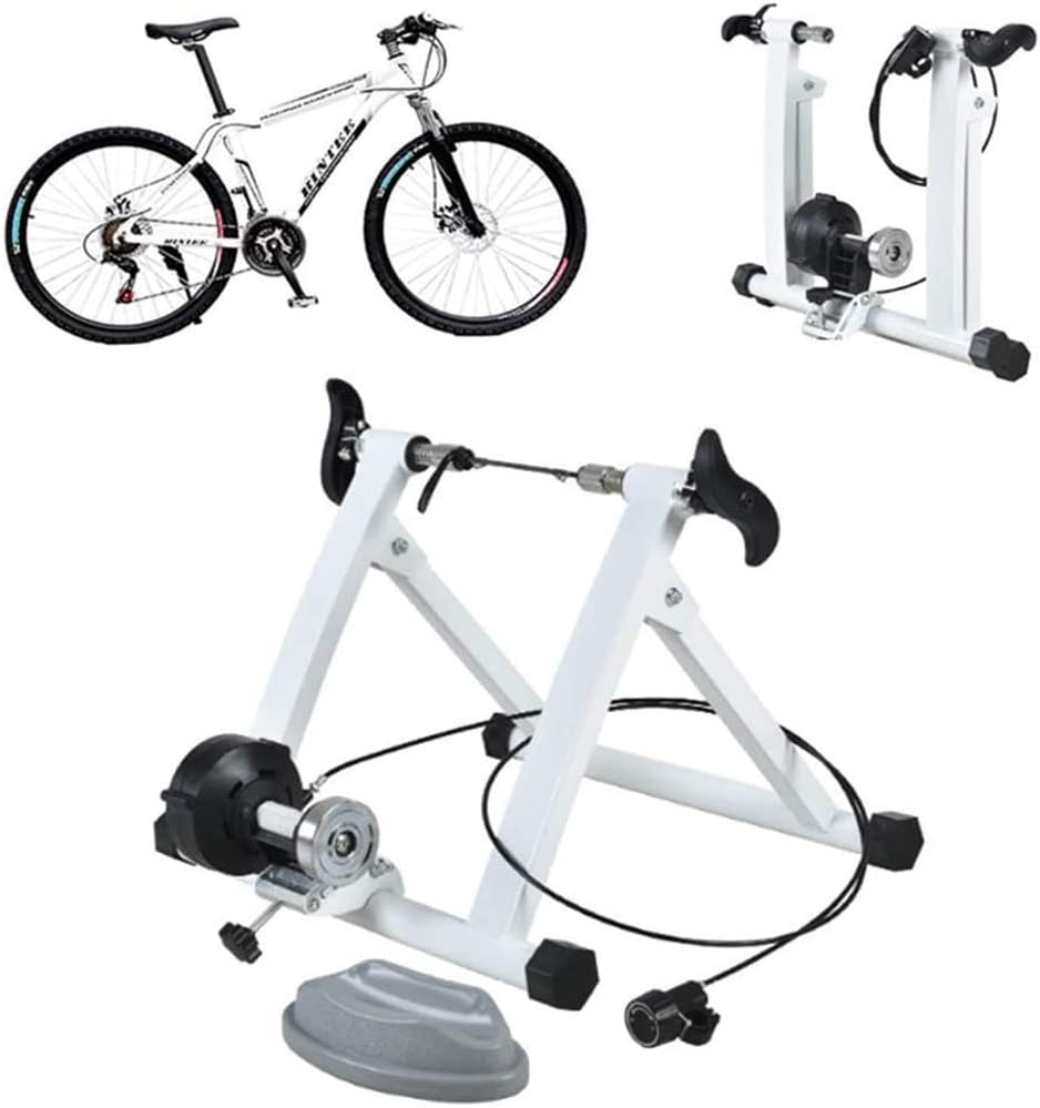 Chlggzw Bike Indoor Trainer Stand, Magnetic Bicycle Trainer, Wire Control Fixed Gear Trainer for Exercise Fitness for 26''-28'' Inch Road Bike and Mountain Bikes,White