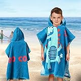 SearchI Hooded Beach Towels for Kids Toddlers Boys Girls 1 to 6 Years Old, Soft Absorbent Cotton Fast Drying Poncho Bath Towel for Swim Pool, Dinosaur 24 x 24 Inches
