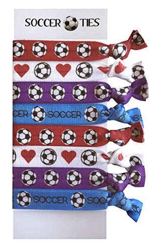 8 Piece Soccer Hair Elastic Set - Accessories for Players, Women, Girls, Coaches, High School Teams, Club Teams and Leagues - MADE in the USA