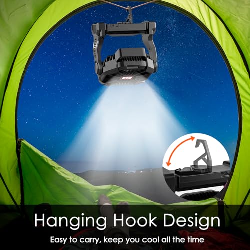 Sendowtek Camping Fan, Wireless Fan 10400mAh, Rechargeable Battery Fan with LED Light and Hook, 4 Wind Speed for Tent Sleeping Outdoor, Indoor