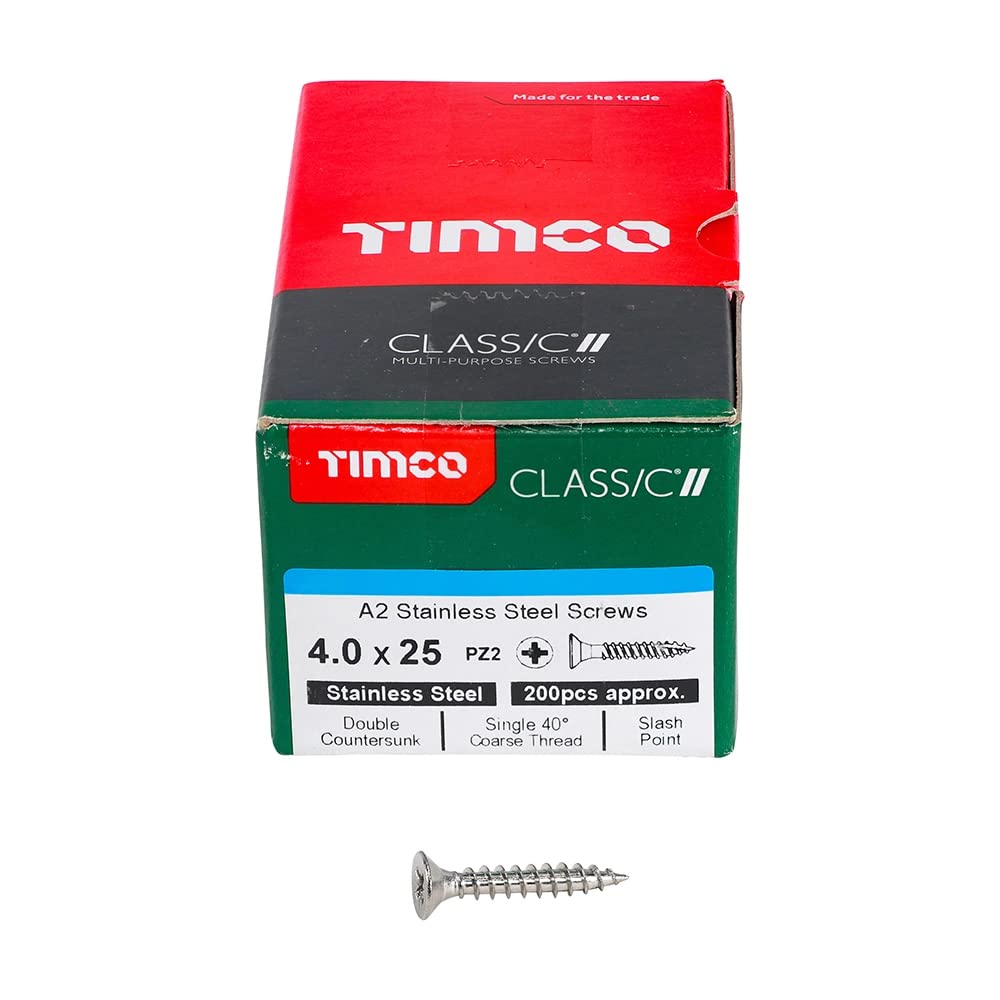 TIMCO Classic Multi-Purpose Screws - 4.0 x 25 - A2 Stainless Steel - Box of 200 — image 1