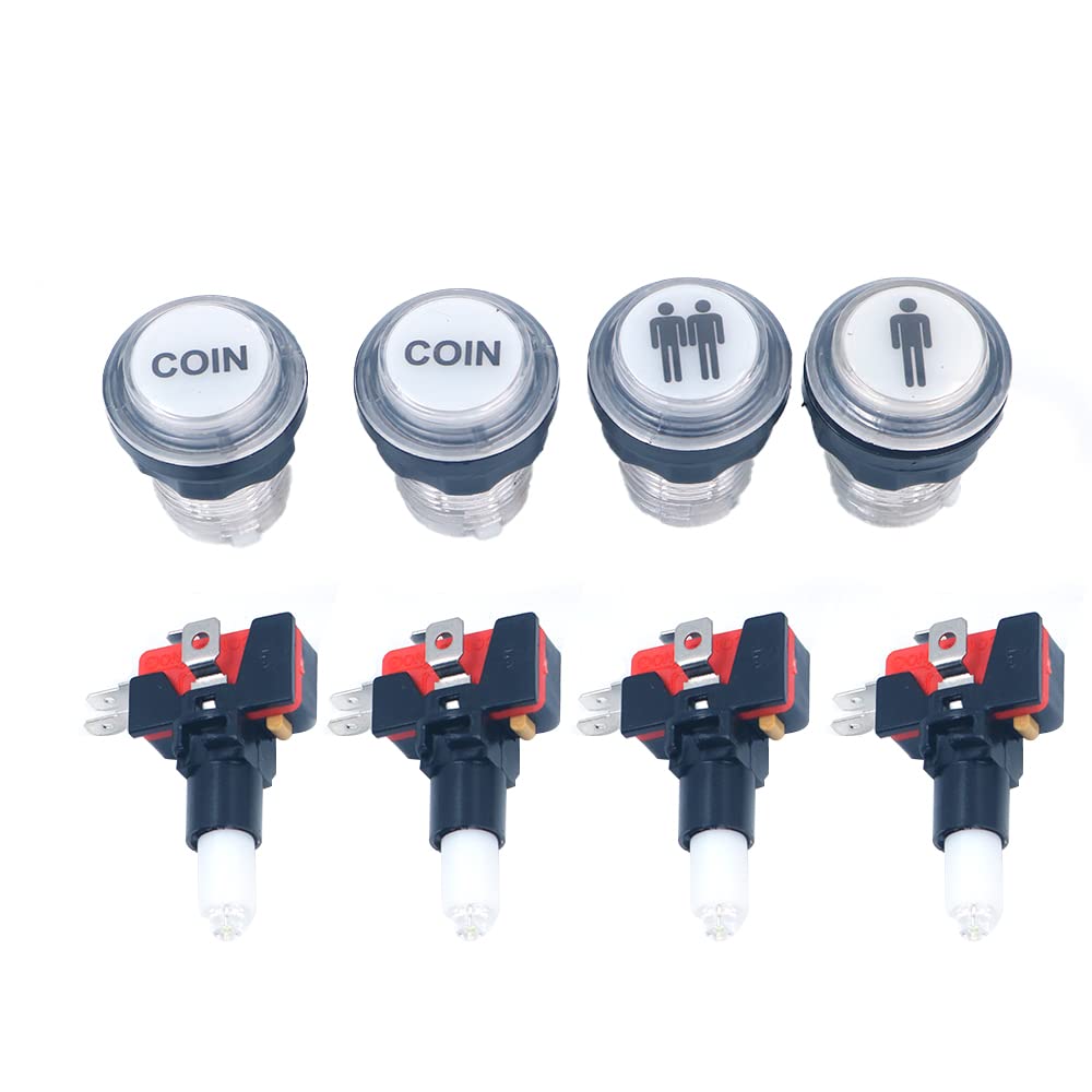 WANGCL 32mm Small Round Button Switch 4 x LED Start Push Button Kit Part 1 Player + 2 Player + LED Coin Buttons for Arcade Machine