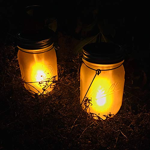 image for Aubasic Solar Mason Jar Flames Lights Upgraded, 4 Pack Flickering Flam
