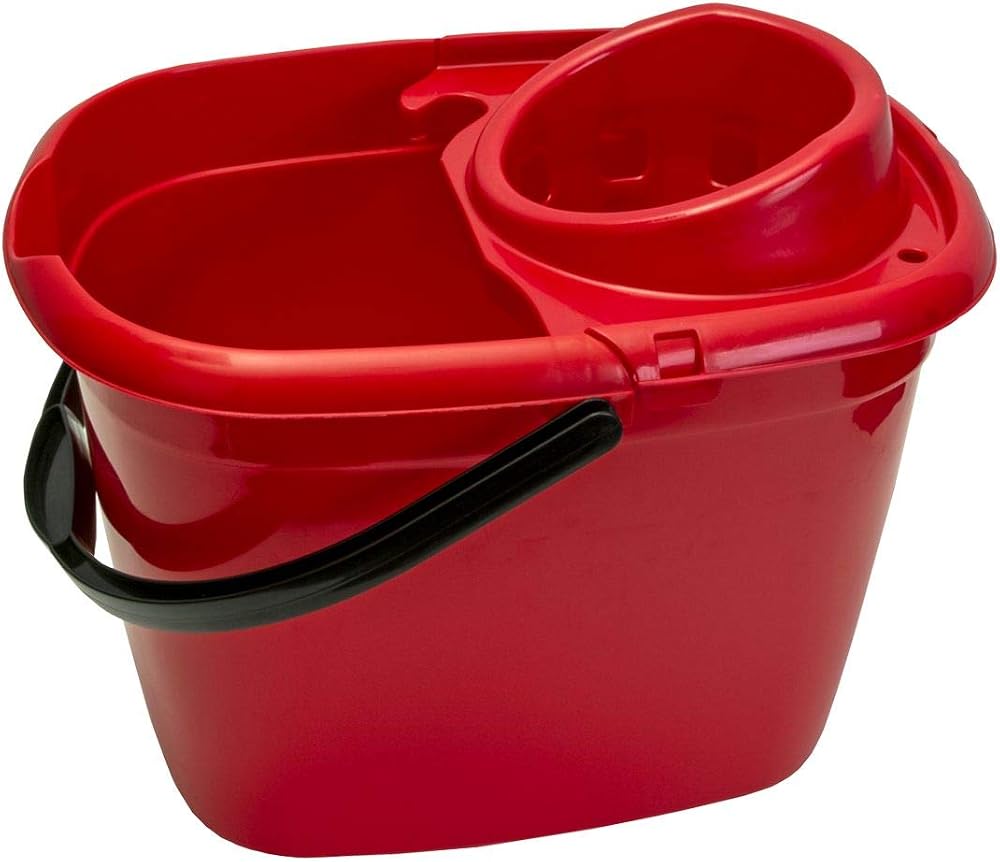 Abbey 12 Litre Red Mop Bucket with Wringer Colour Coded Plastic Cleaning Bucket