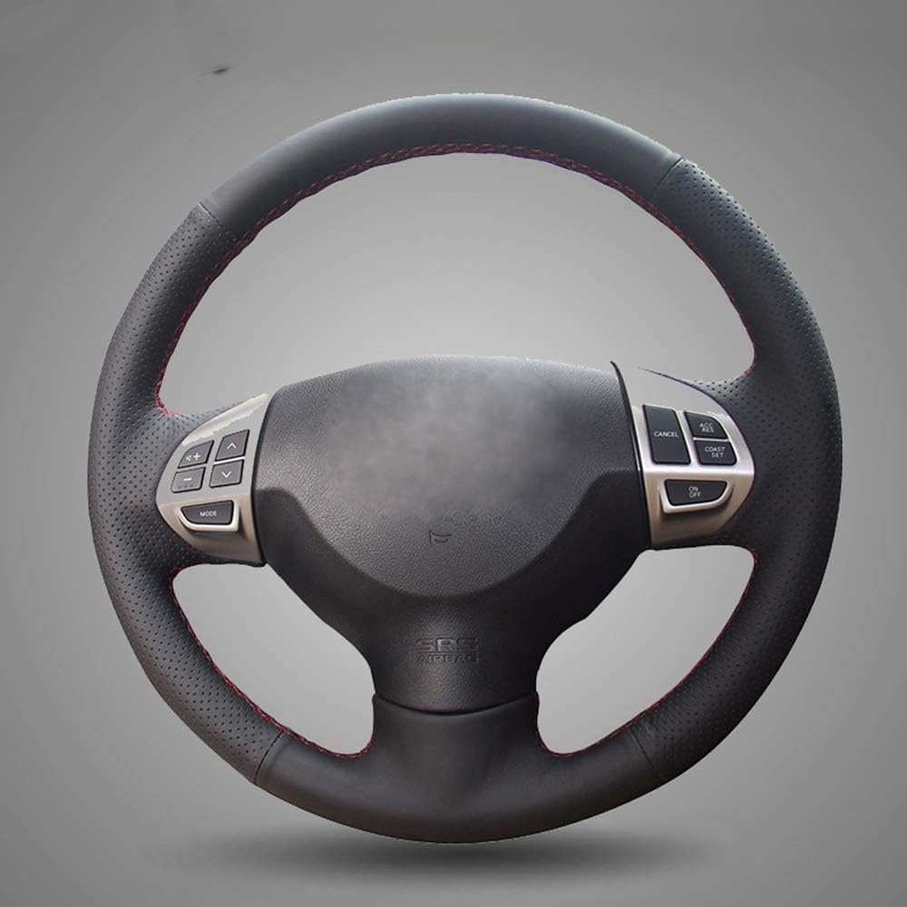 LUOERPI Black Genuine Leather Steering Wheel Cover,for Mitsubishi Lancer EX 10 Lancer X Outlander ASX Colt Pajero Sport Hand-Stitched Steering Wheel Cover