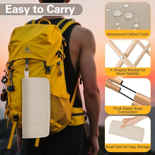 Muyohix Small Portable Folding Stool, Outdoor Folding Stool, Portable Folding Chair, Folding Stool for Camping, Hiking, Barbecue, Golf (Khaki)