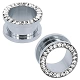 316L Stainless Steel Rhinestone Crystal Ear Tunnel Plugs Ear Gauges Expanders Body Piercing (White, 0g(8mm))