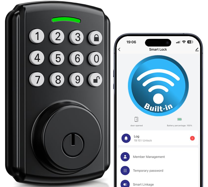Photo 1 of Keyless Entry Door Lock, Bulit-in Wi-Fi, App Remote Control, Real-time Alerts, IP65 Waterproof, Smart Door Lock, Auto Lock, Deadbolt Smart Lock