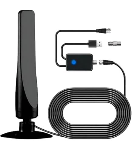 Antenne TV Intérieure Puissante 2025 - Portée 600 Km Avec Amplificateur - Support 4K HDTV - Câble Coaxial 10 M